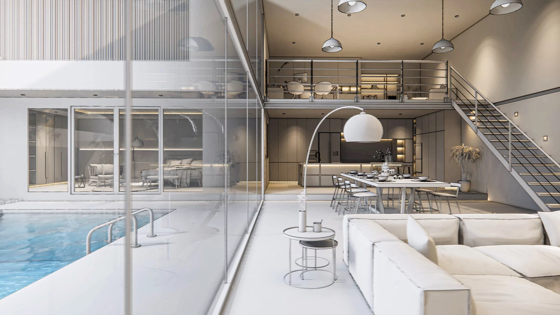 Intérieur contemporain avec piscine présenté sur le site d’ID Groupe