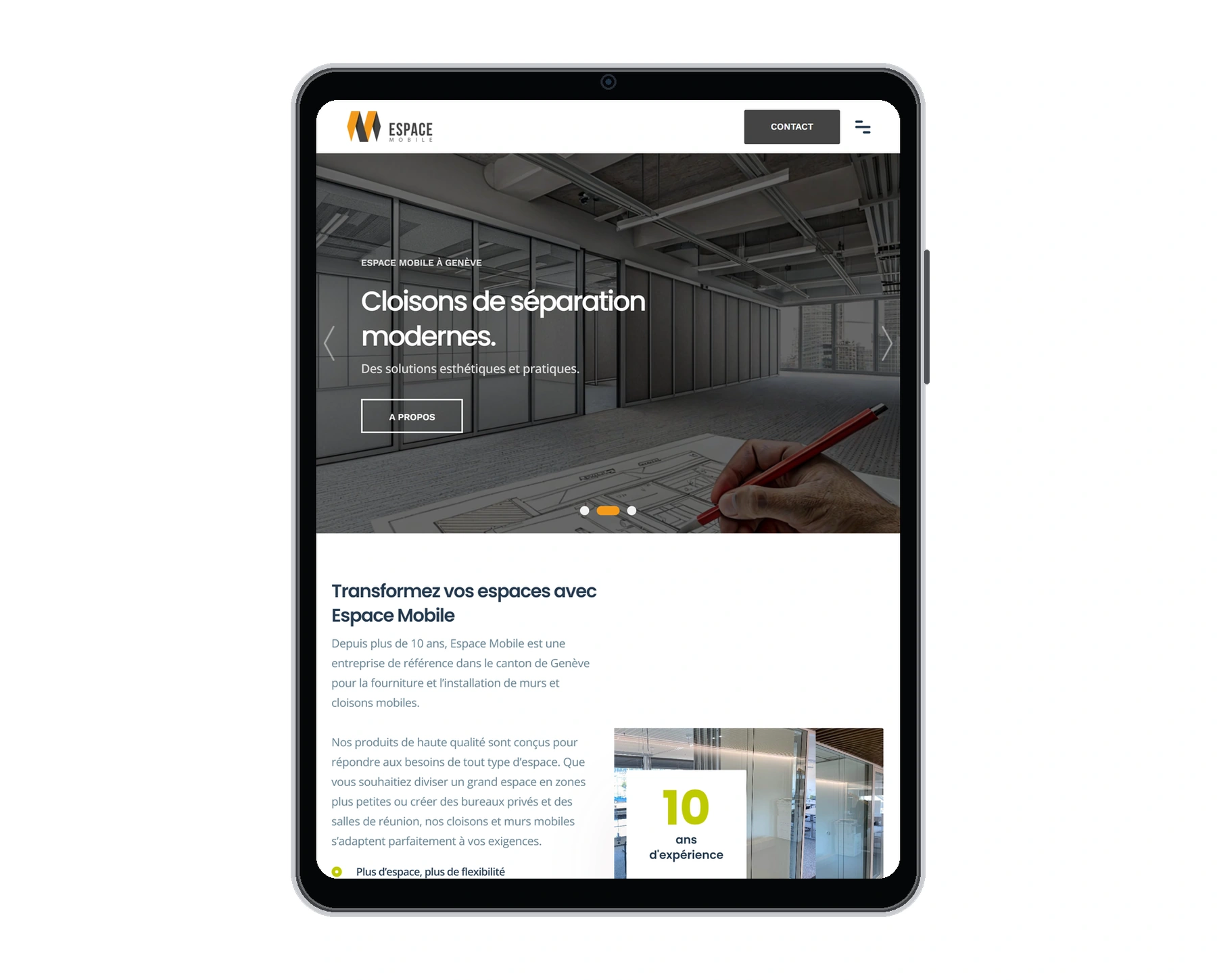 Mock-up iPad du site Espace Mobile
