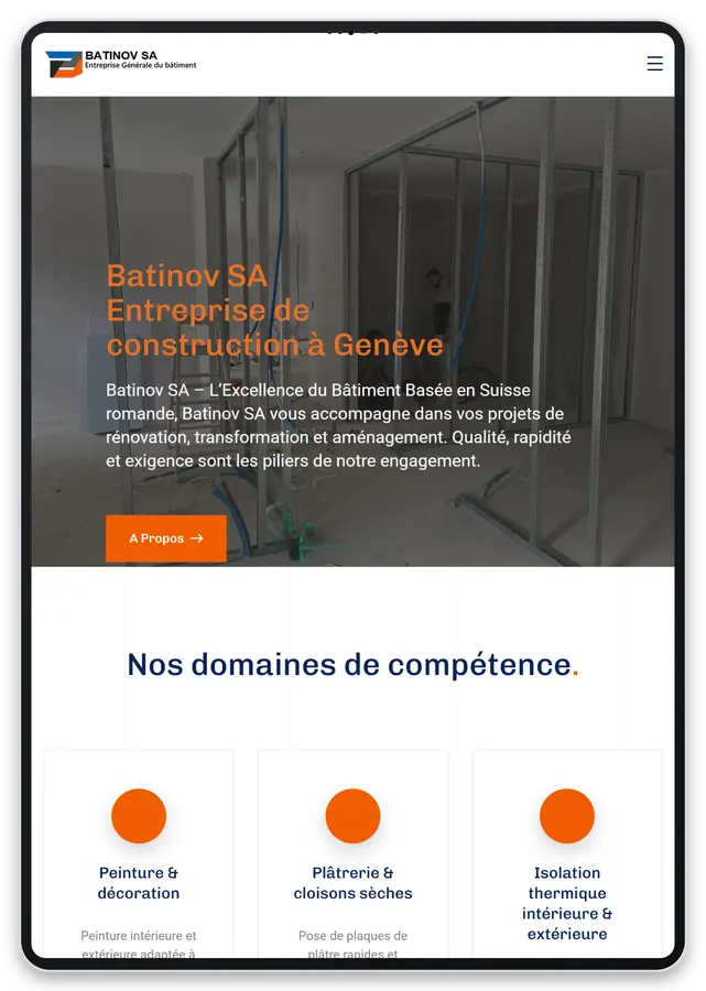 Capture responsive du site Batinov SA sur tablette