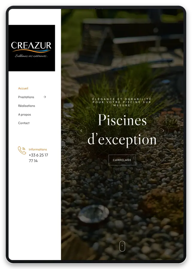 Capture responsive du site CREAZUR, Mucedola sur tablette