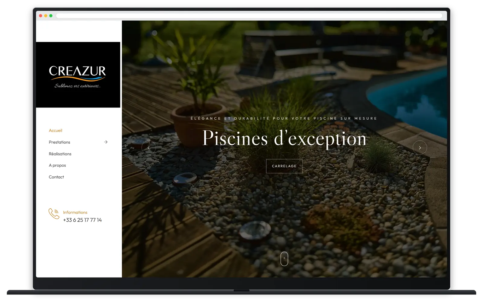 Capture responsive du site CREAZUR, Mucedola sur ordinateur portable