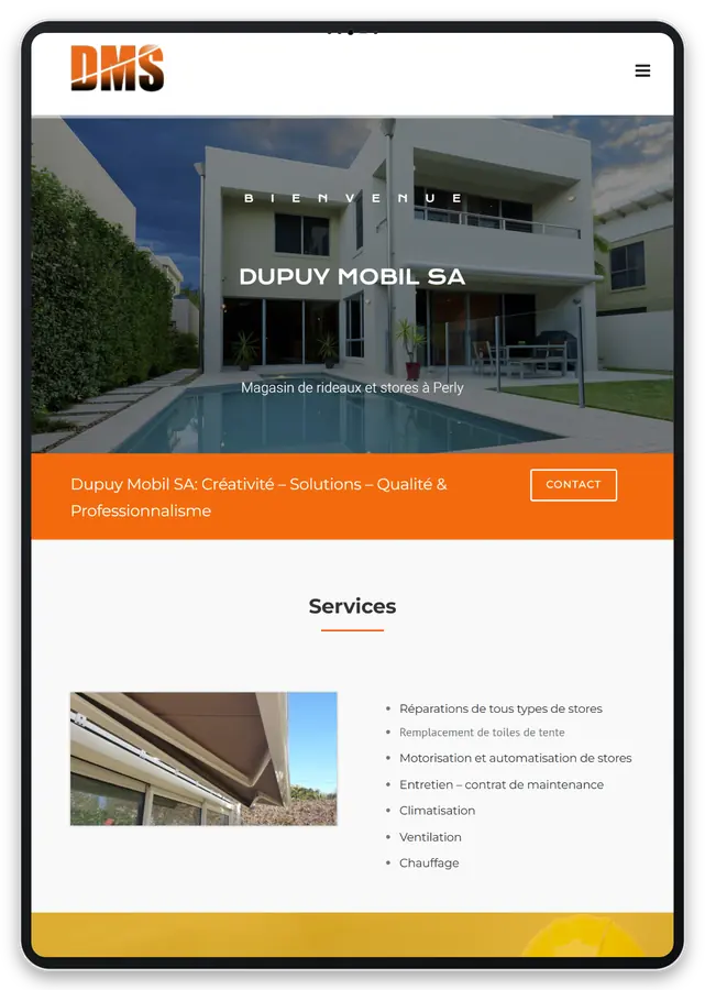 Capture responsive du site Dupuy Mobil SA sur tablette