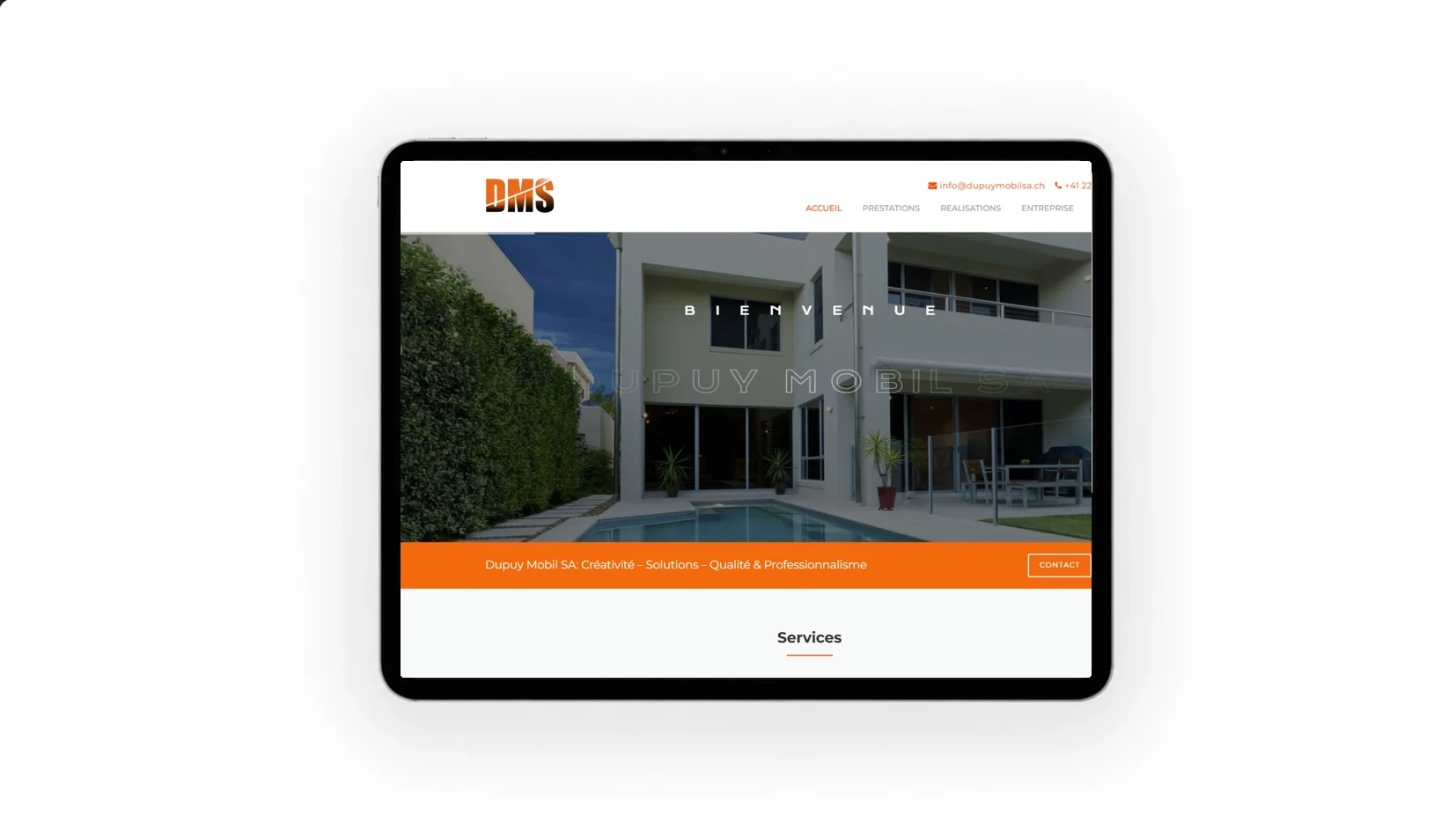 Mock-up iPad du site Dupuy Mobil SA