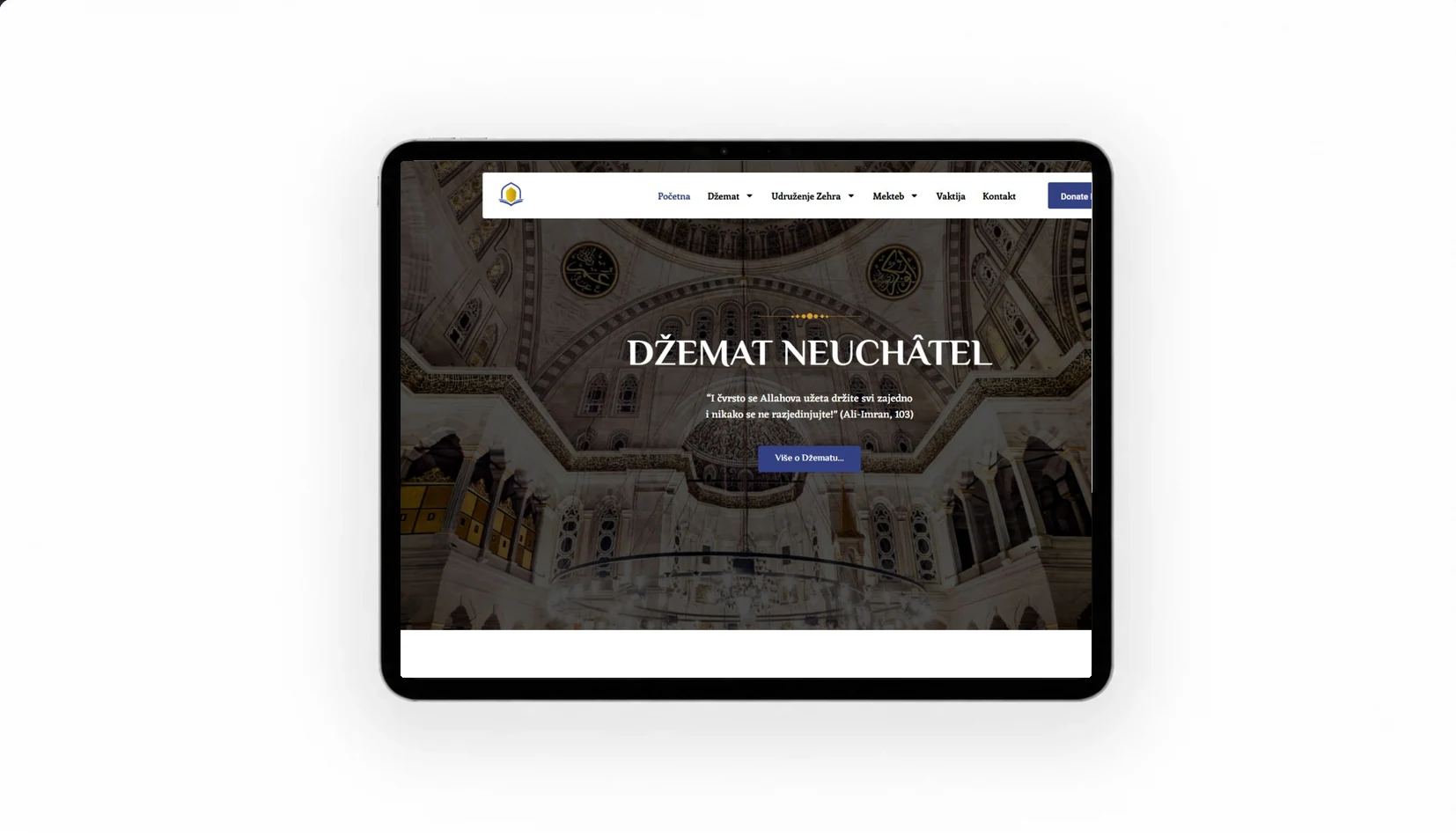 Mock-up iPad du site Džemat Neuchâtel