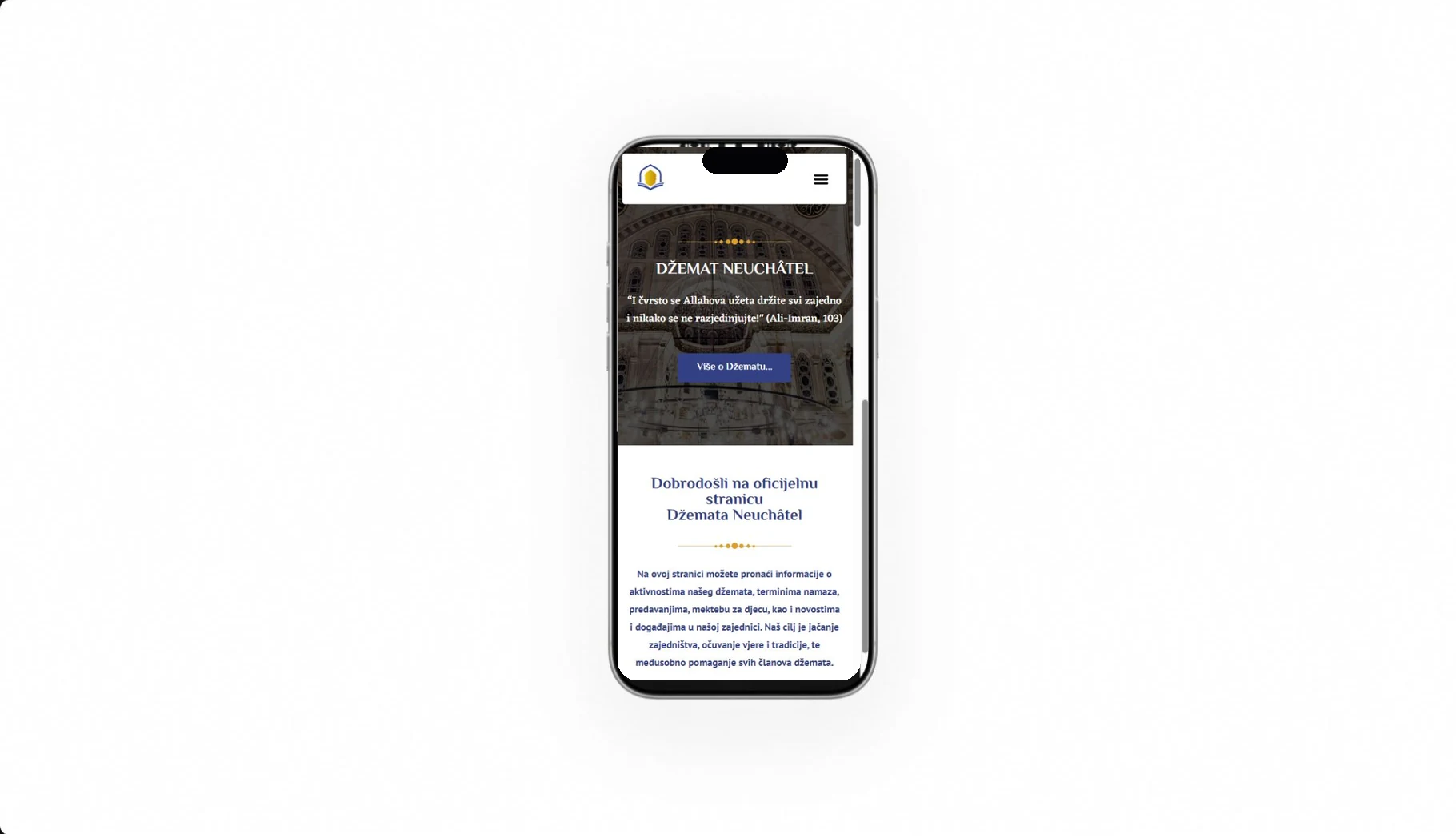 Mock-up iPhone du site Džemat Neuchâtel