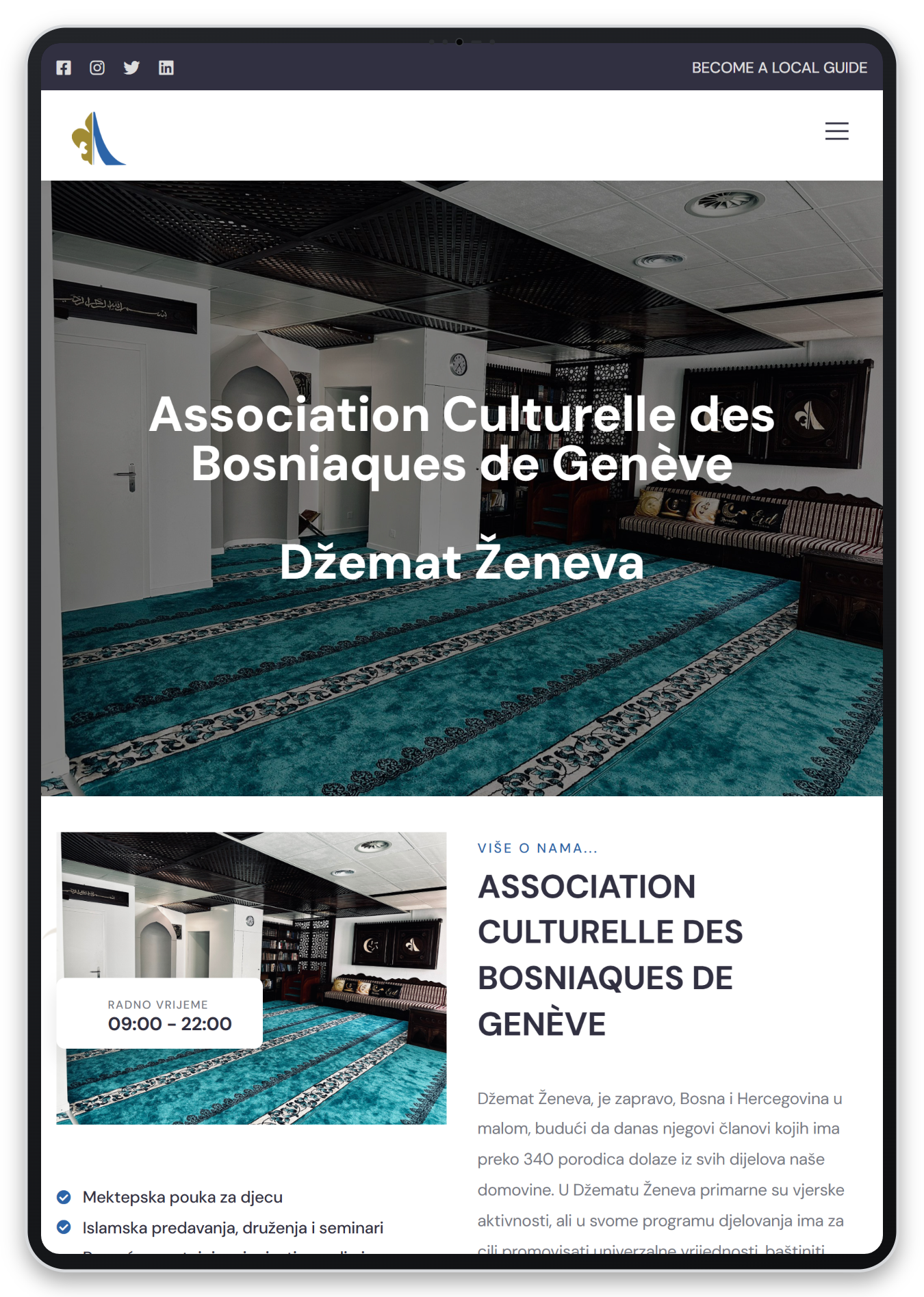 Capture responsive du site Association Culturelle des Bosniaques de Genève sur tablette