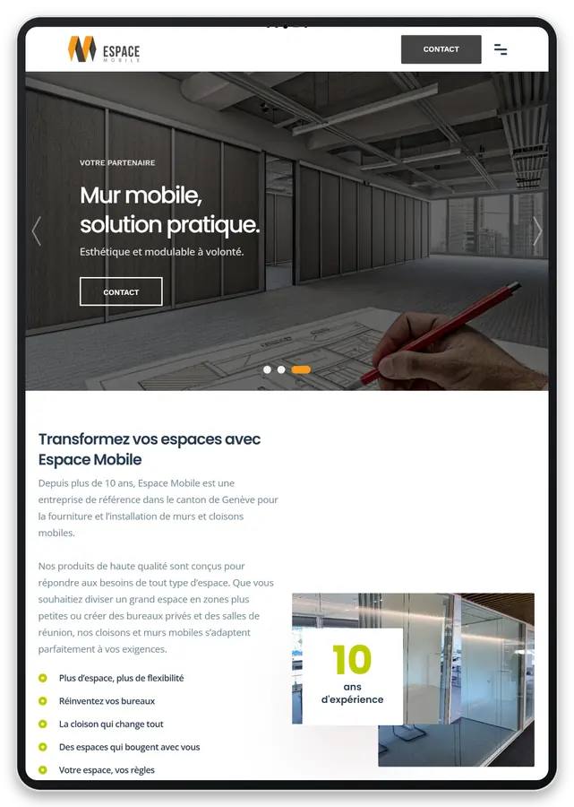 Capture responsive du site Espace Mobile sur tablette