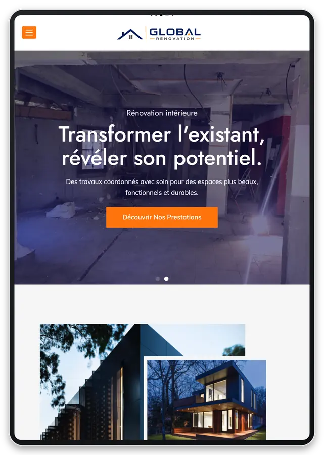 Capture responsive du site Global Renovation sur tablette