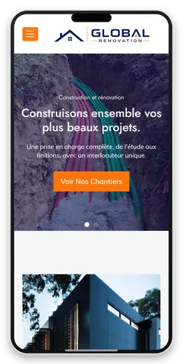 Capture responsive du site Global Renovation sur smartphone