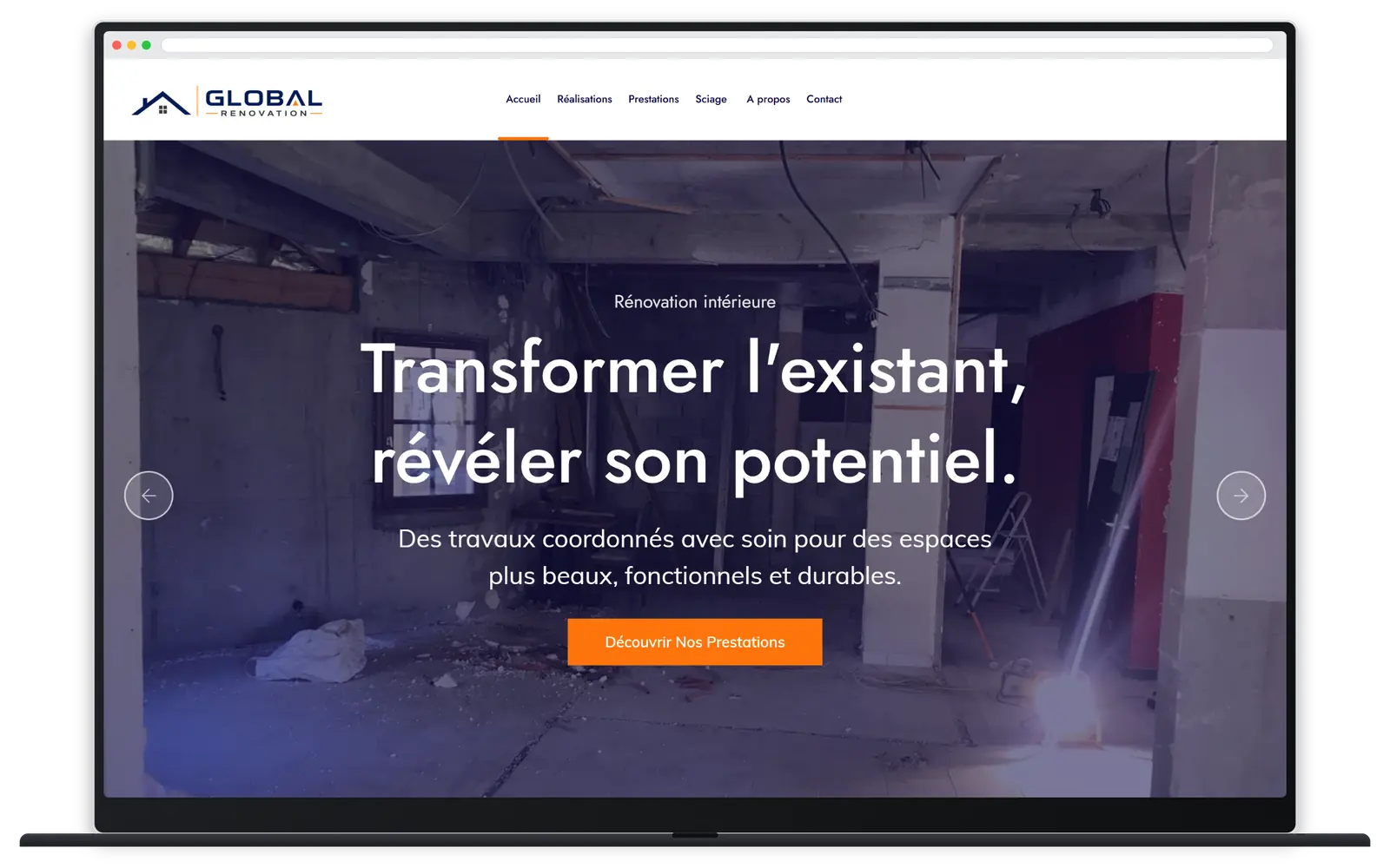 Capture responsive du site Global Renovation sur ordinateur portable