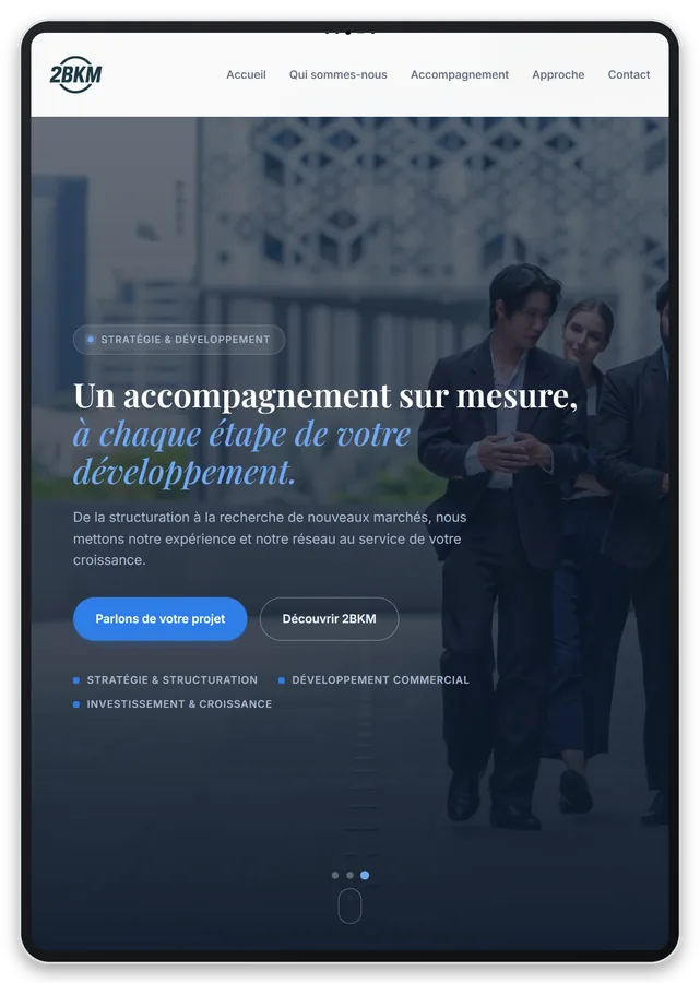 Capture responsive du site Holding 2BKM sur tablette