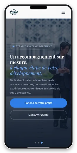 Capture responsive du site Holding 2BKM sur smartphone