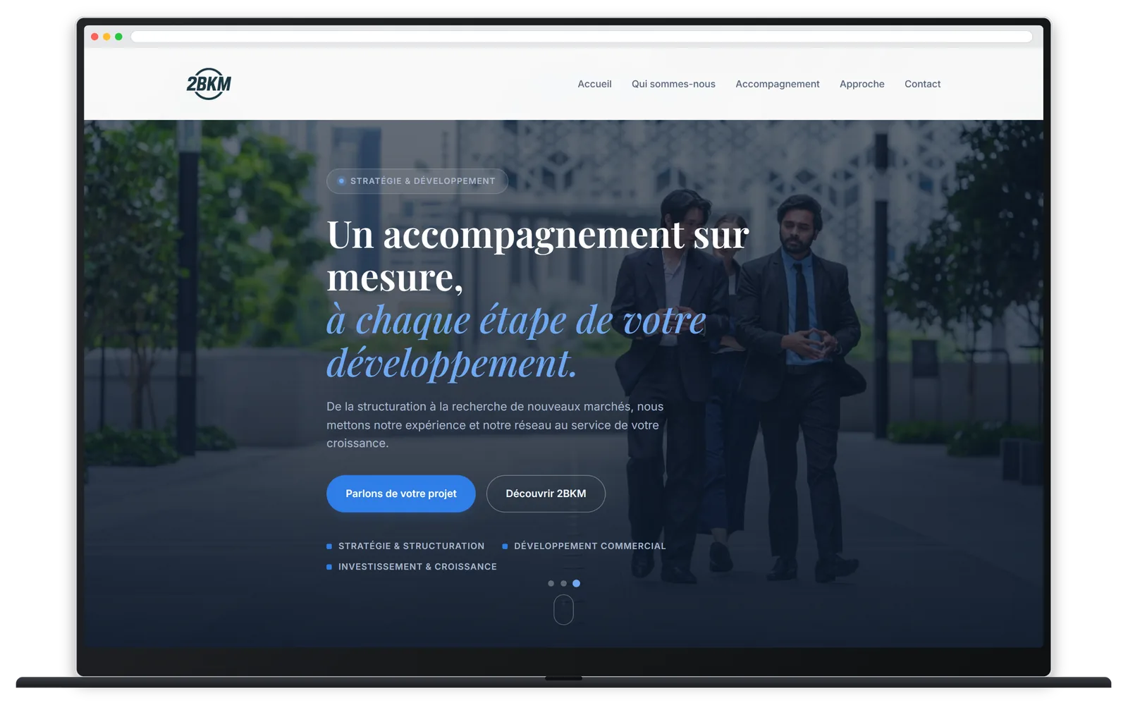 Capture responsive du site Holding 2BKM sur ordinateur portable