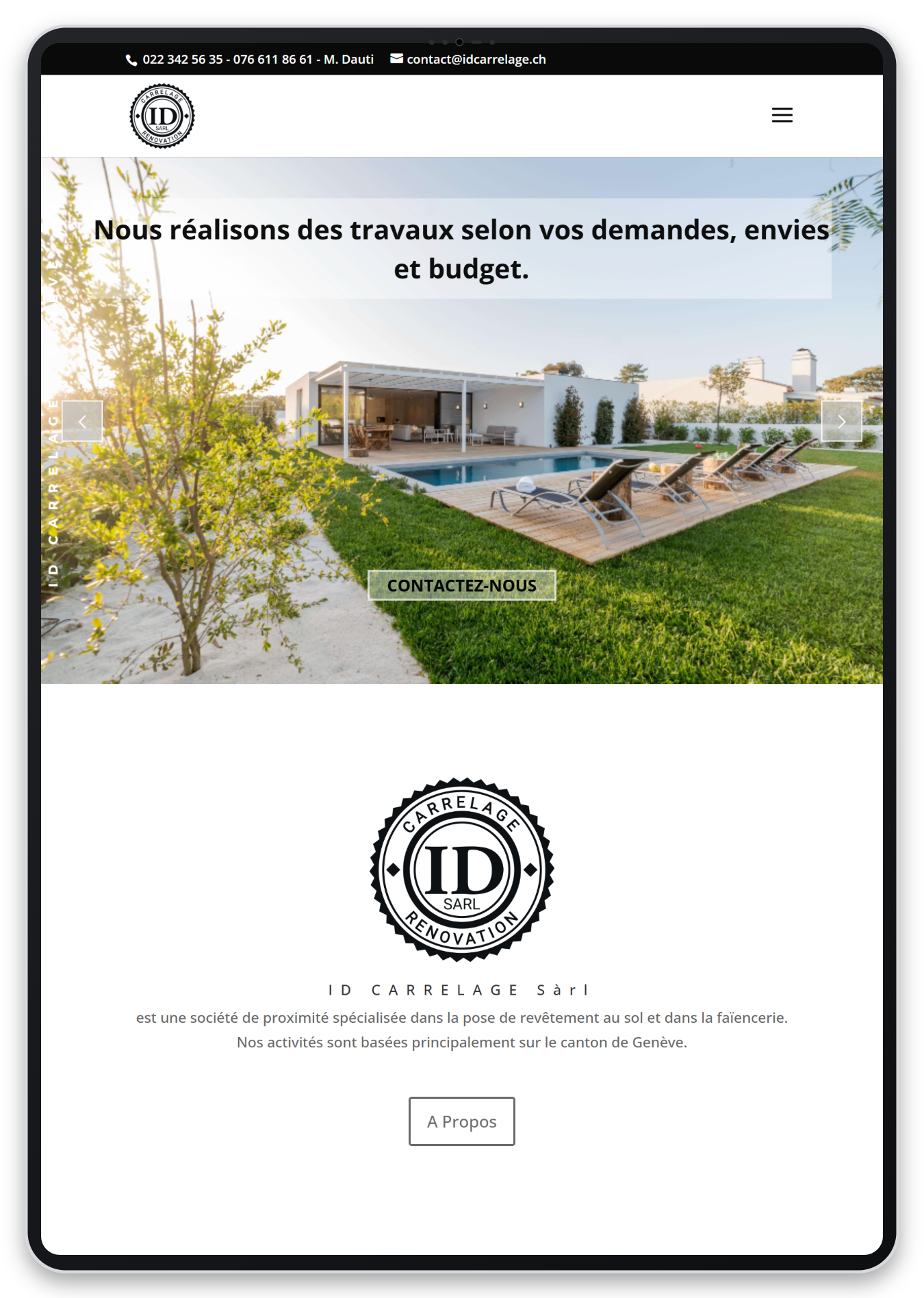 Capture responsive du site ID Carrelage Sàrl sur tablette