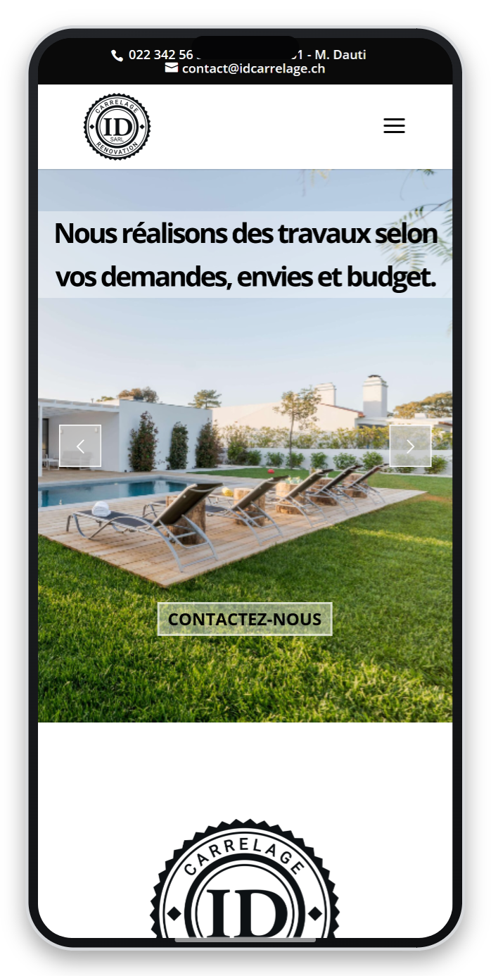 Capture responsive du site ID Carrelage Sàrl sur smartphone