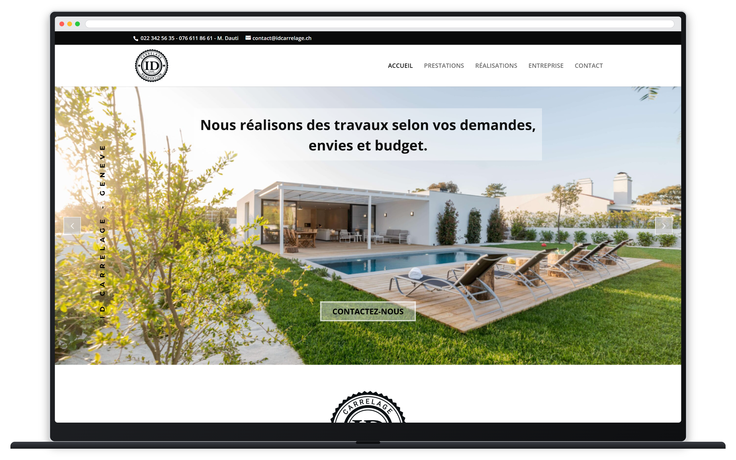 Capture responsive du site ID Carrelage Sàrl sur ordinateur portable