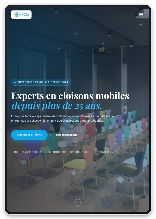 Capture responsive du site KPCM sur tablette