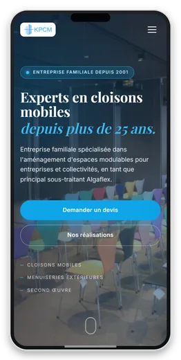 Capture responsive du site KPCM sur smartphone