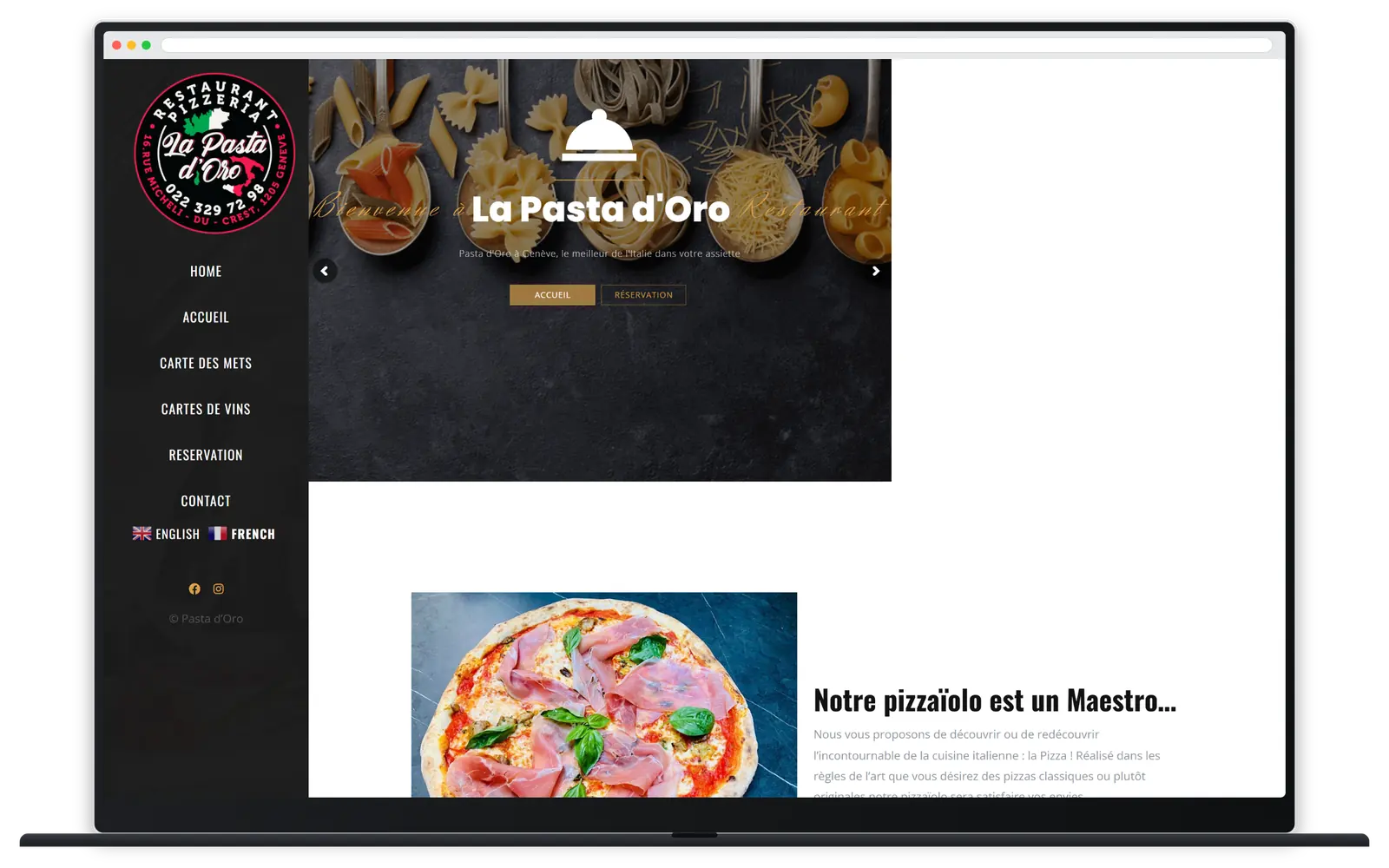 Capture responsive du site La Pasta d’Oro sur ordinateur portable