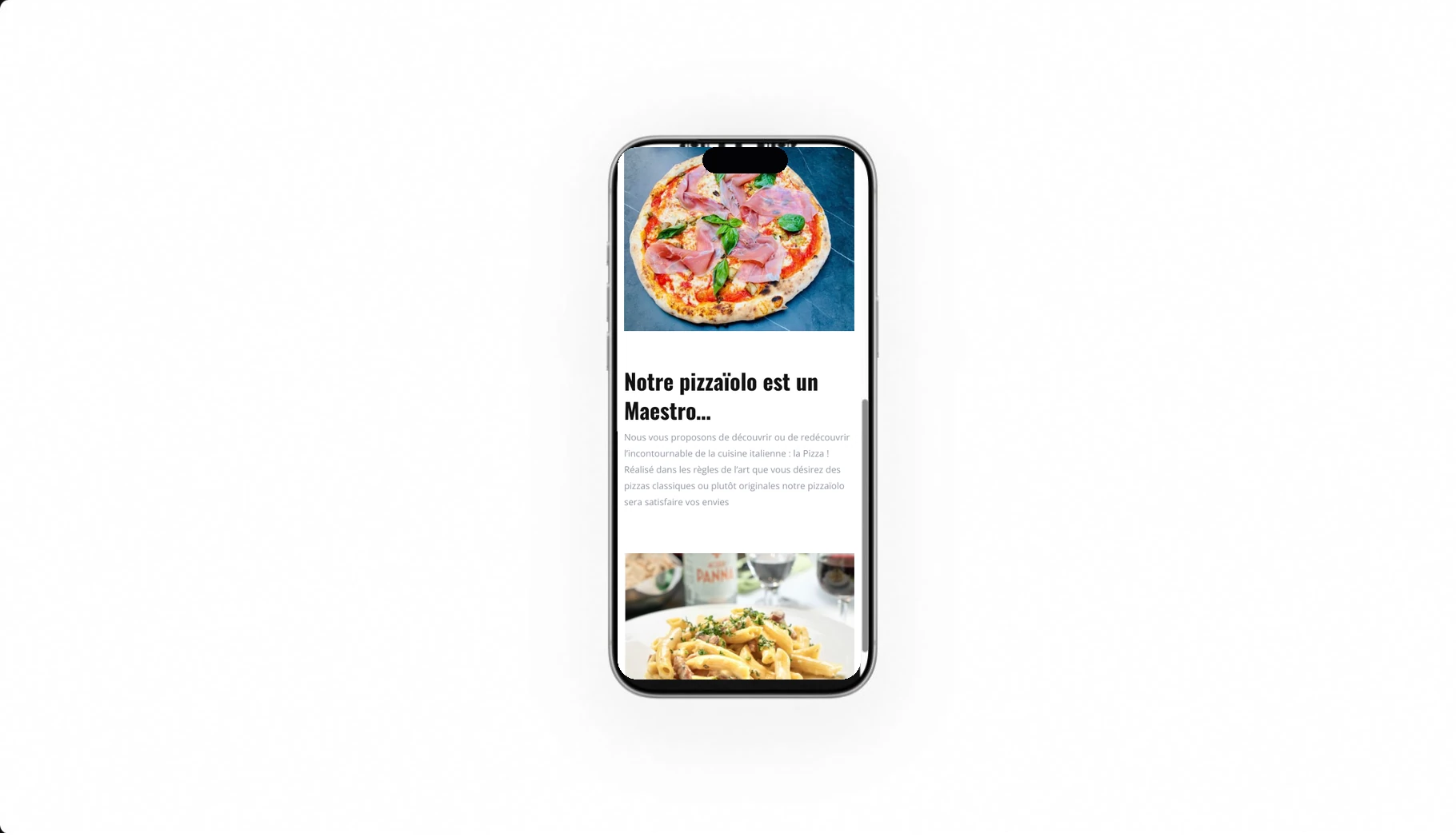 Mock-up iPhone du site La Pasta d’Oro