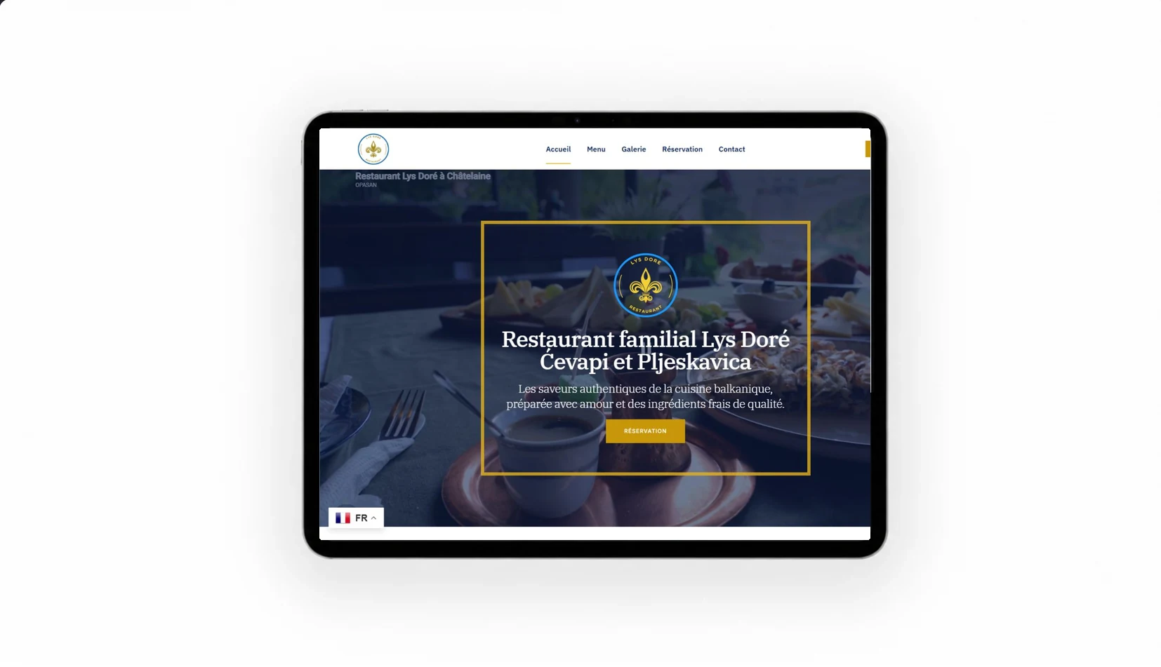 Mock-up iPad du site Restaurant Lys Doré