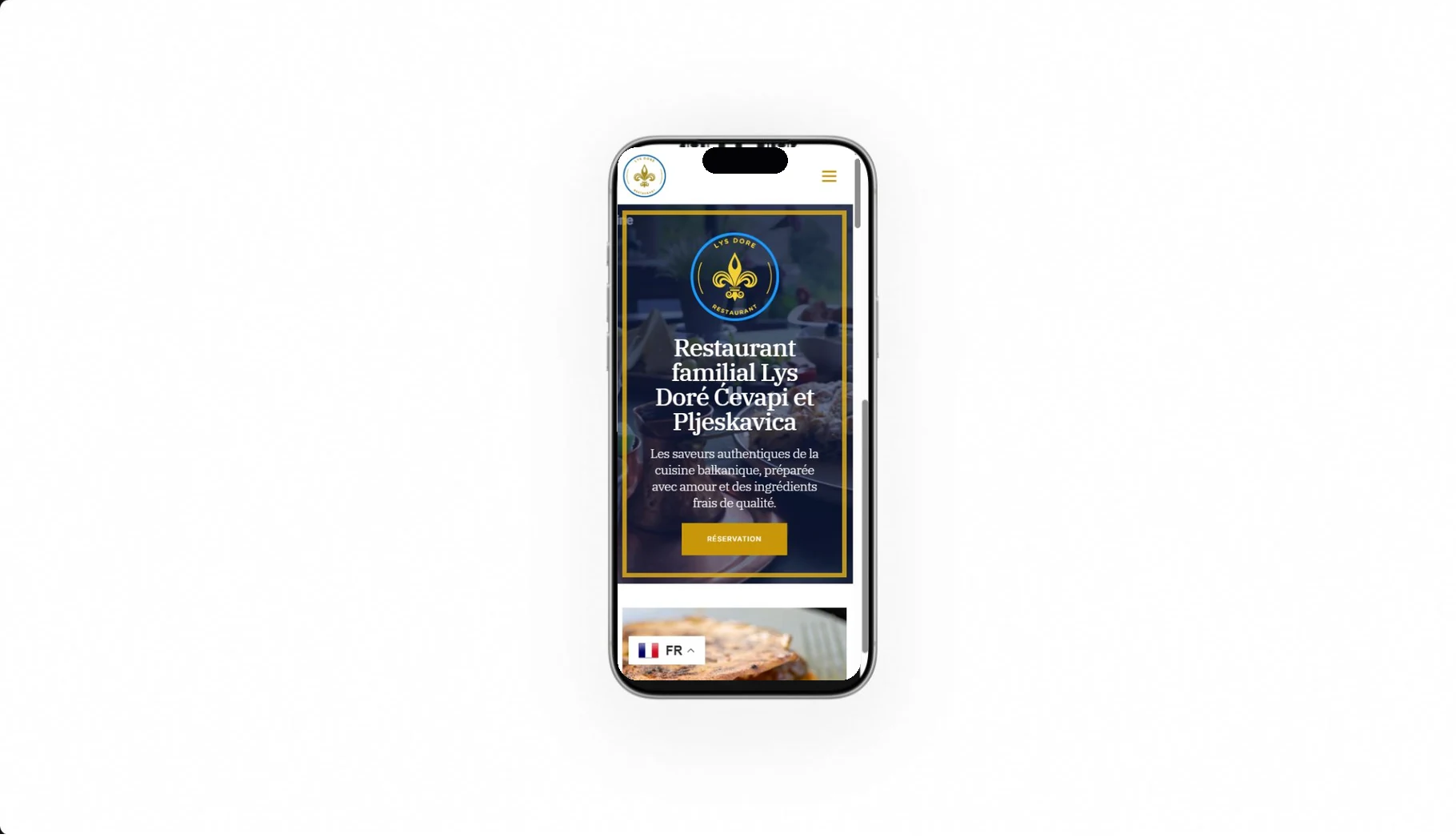 Mock-up iPhone du site Restaurant Lys Doré
