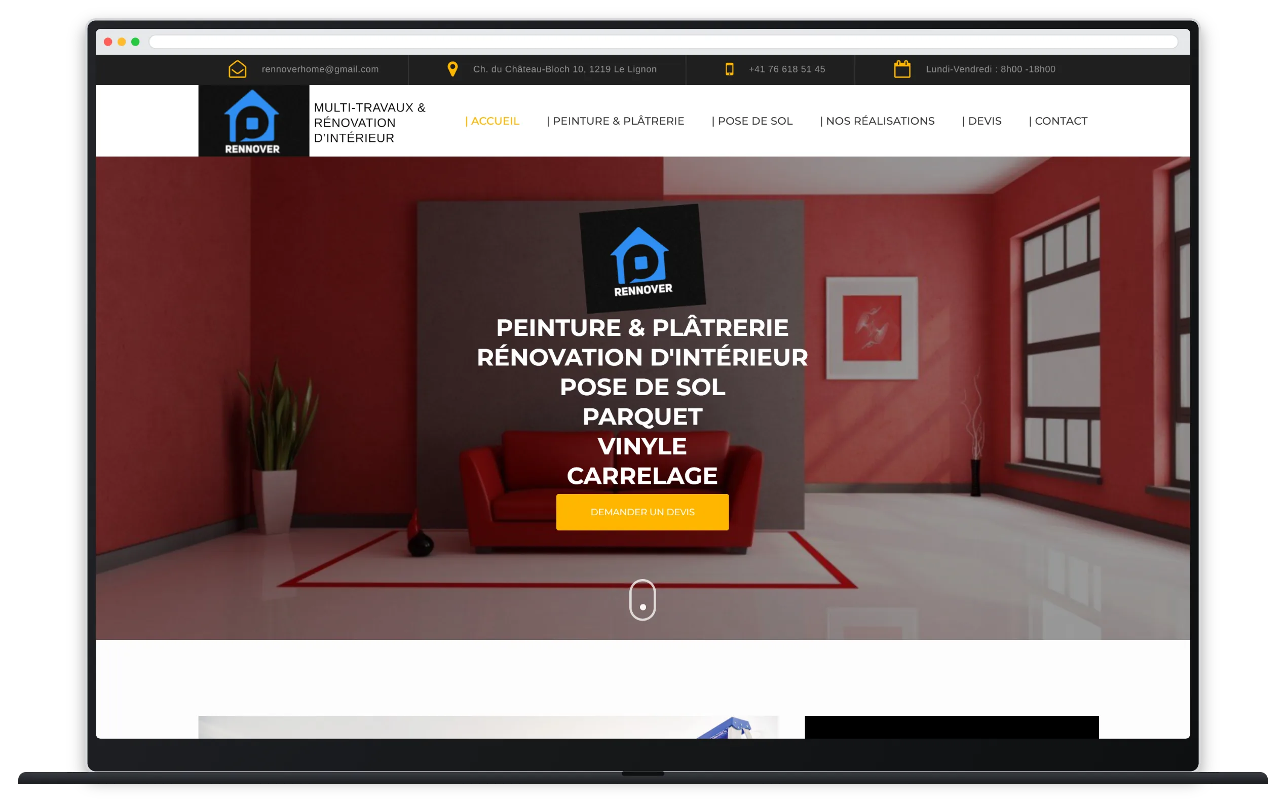 Capture responsive du site Rennover sur ordinateur portable