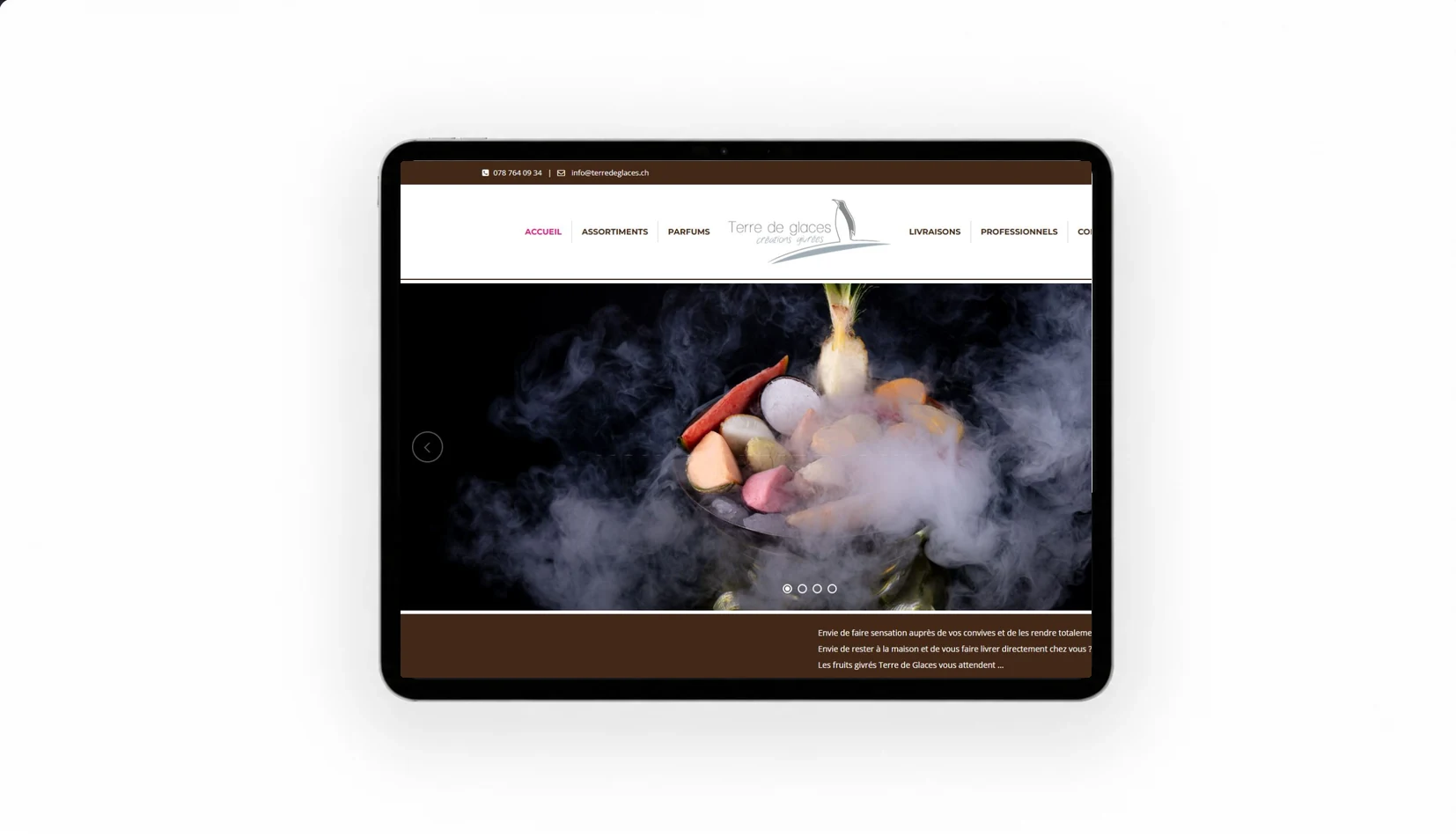 Mock-up iPad du site Terre de Glaces