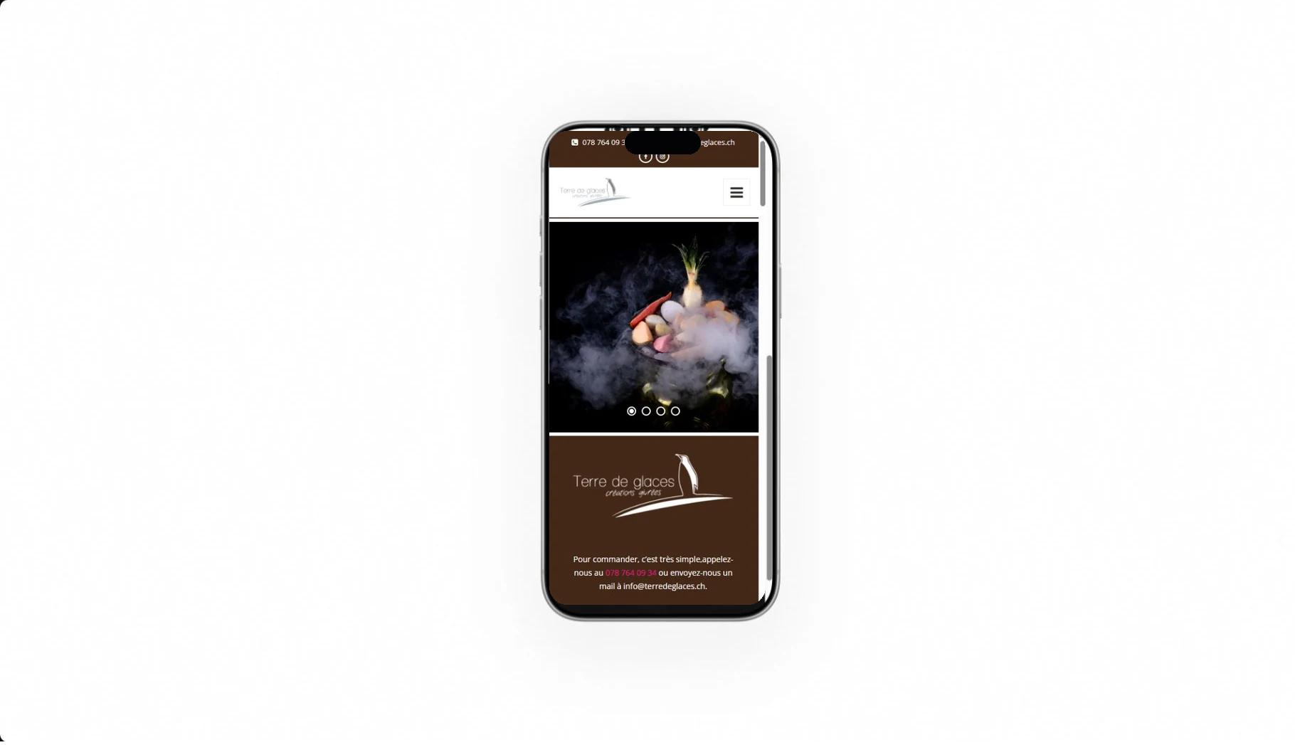 Mock-up iPhone du site Terre de Glaces
